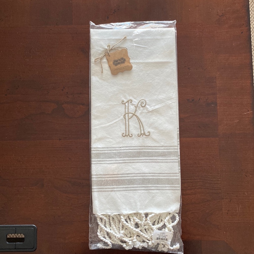 Mud Pie Turkish Hand Towel - Embroidered K
